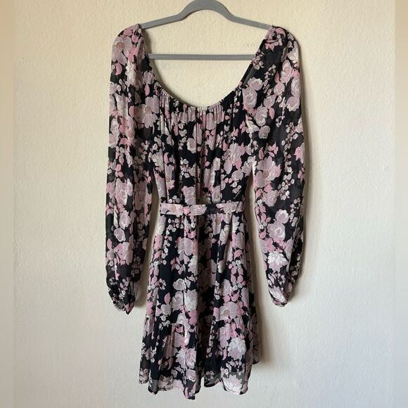 Paige Simi Mini Black Dress Floral Blouse Wrap Size L - Picture 11 of 13